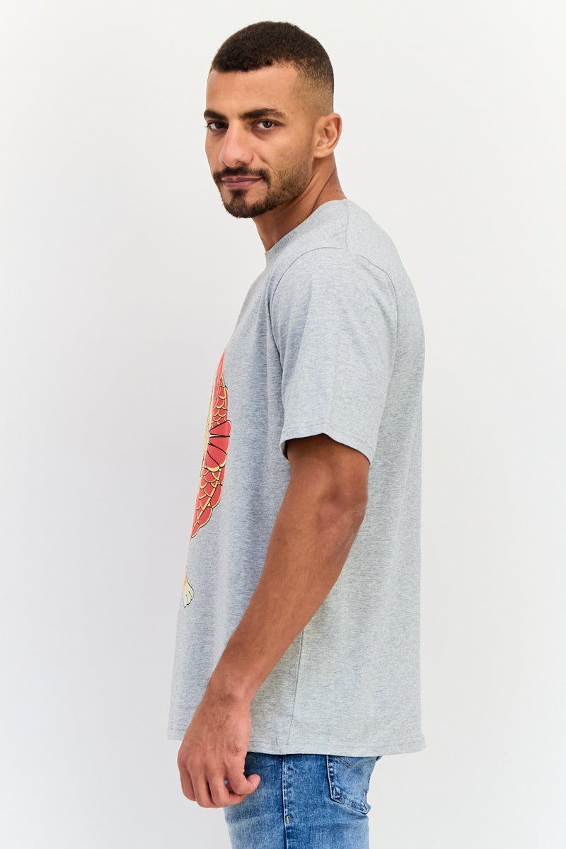 YOTO Men Crew Neck Short Sleeves Graphic Print T-Shirt, Grey - Image 2